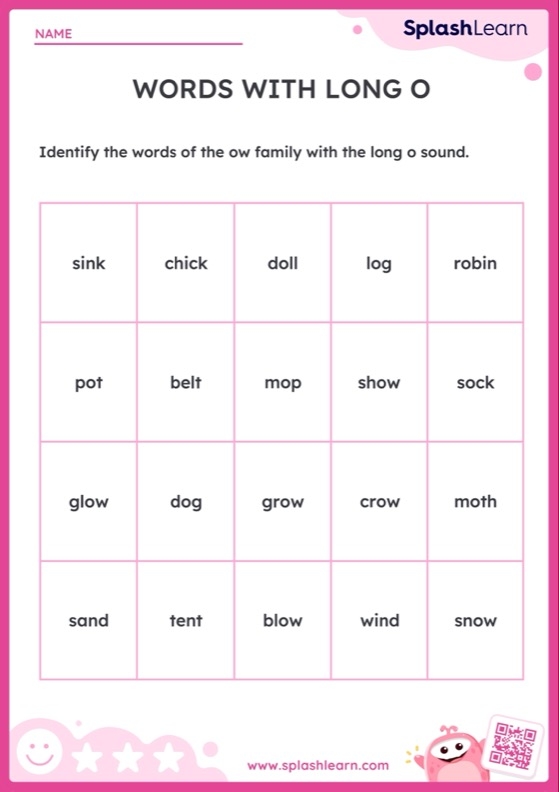 Long O Vowel Sound Worksheets For Kids Online SplashLearn