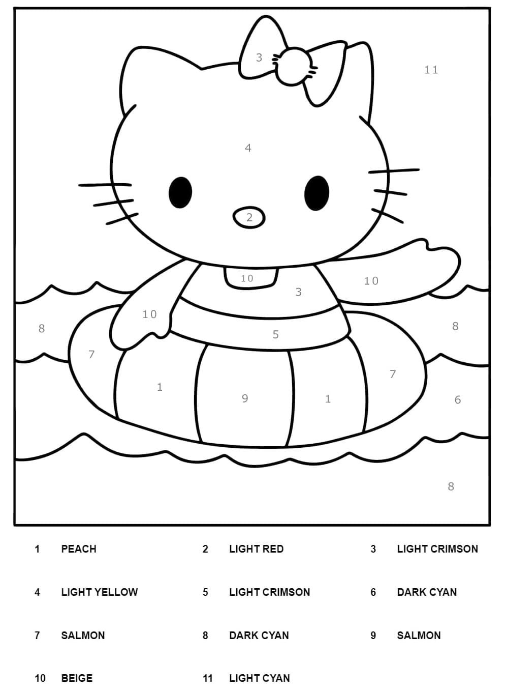 Lovely Hello Kitty Color By Number Malvorlage