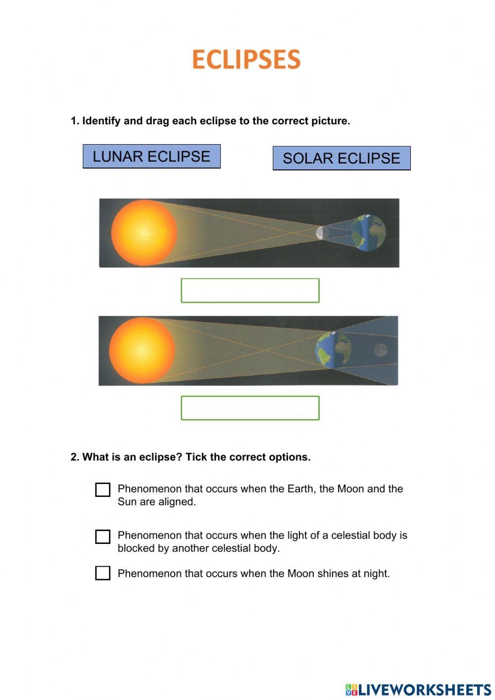 Lunar And Solar Eclipse Worksheet Live Worksheets Worksheets Library