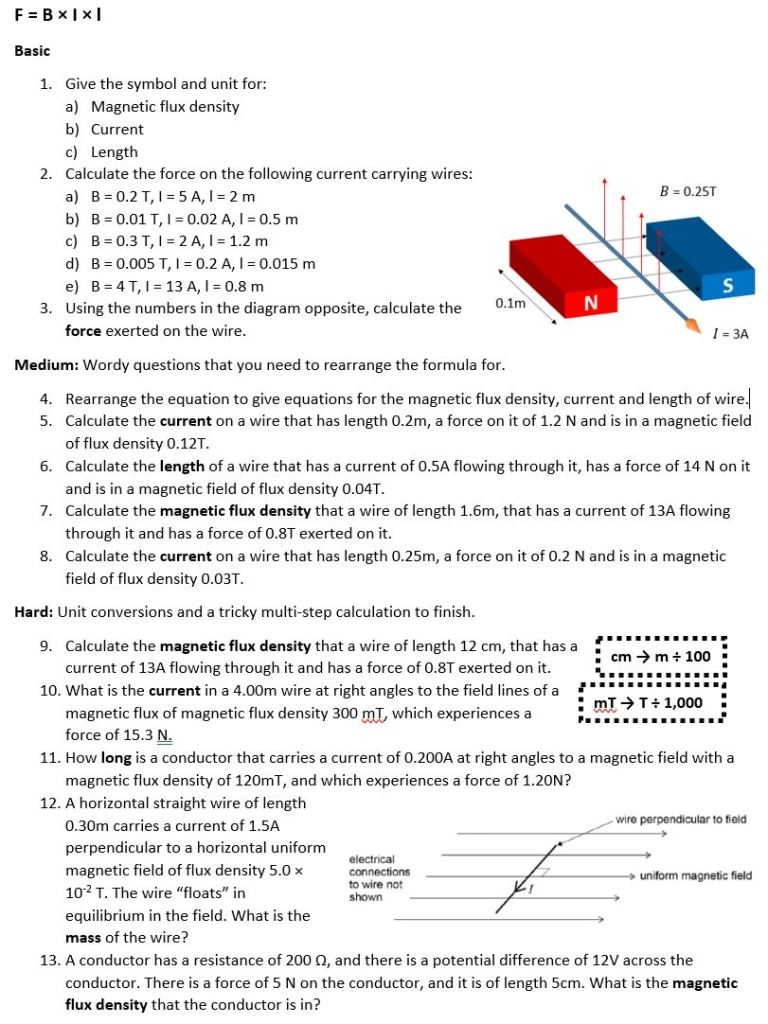 magnetism worksheet
