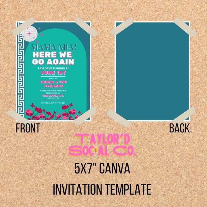 Mamma Mia Greek Birthday Party Invitation Template 5x7 Invitation
