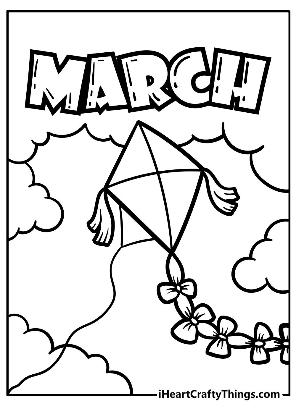 March Coloring Pages With Kite Flying In The Sky