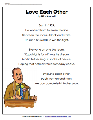 martin luther king worksheets