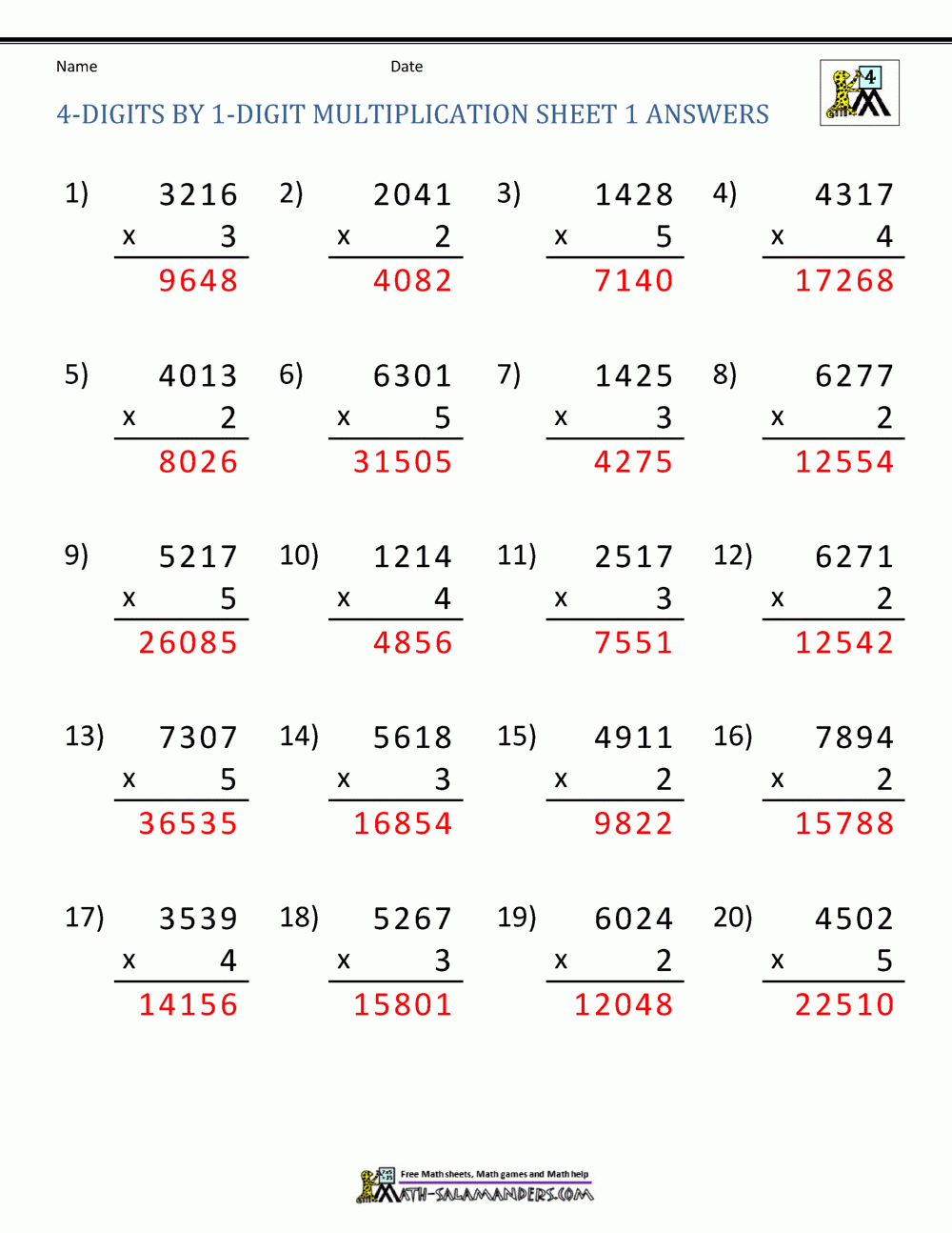 math about multiplication worksheets