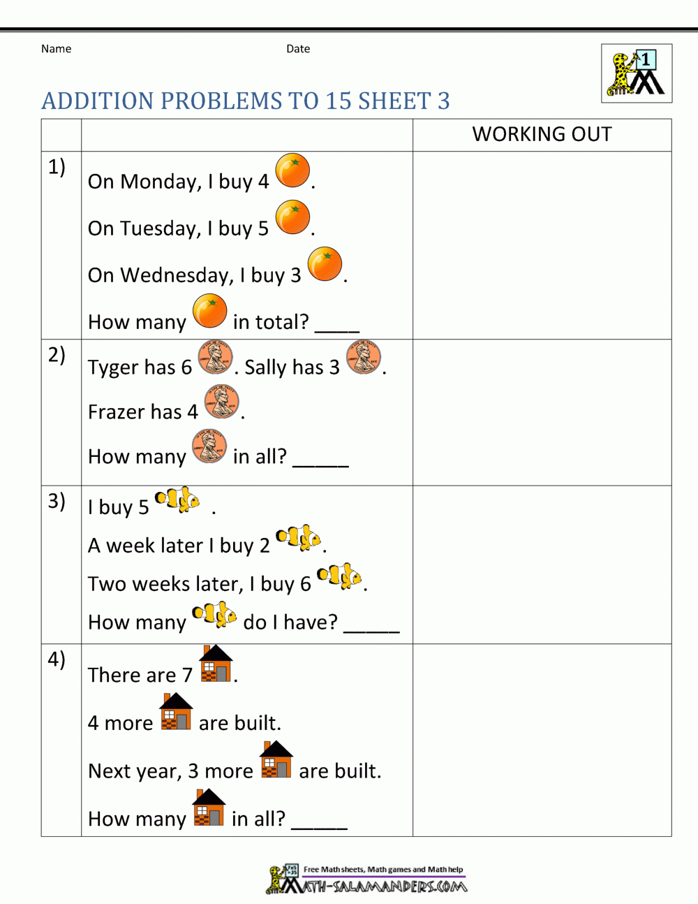 math problems for 1st graders worksheets