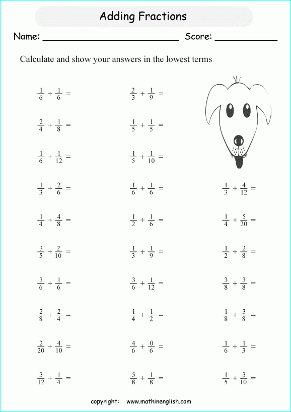 Math Worksheets Adding Fractions With Uncommon Denominators 