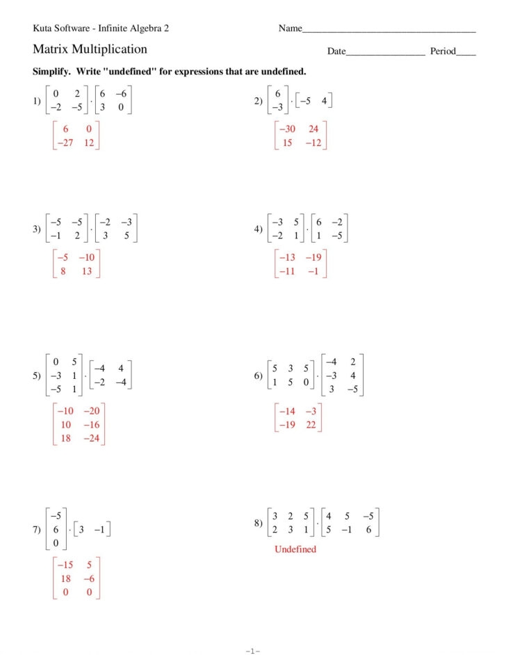Matrix Multiplication Worksheet Multiplication Worksheets