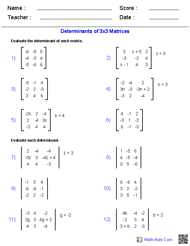 matrix multiplication worksheet