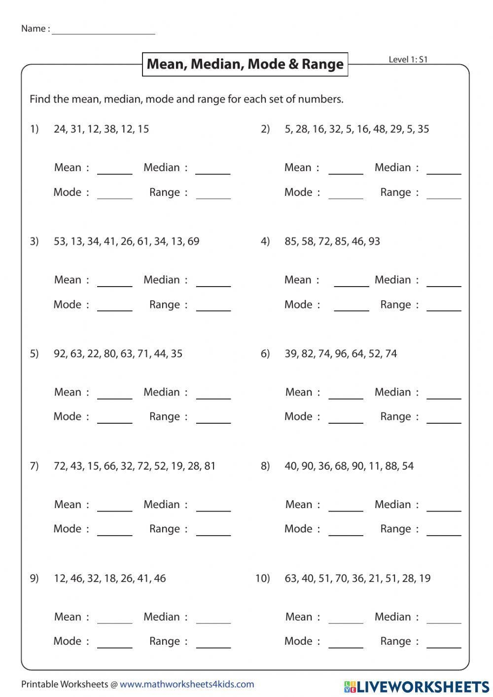 Mean Median Mode Range Worksheets Activities Practice 