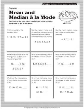 Mean Median Mode Range Worksheets Activities Practice 
