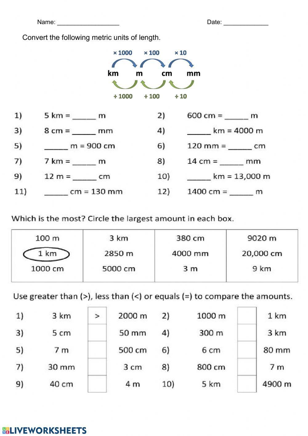 Measurement Worksheet Metric System Conversion Pinterest 