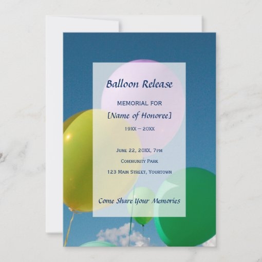 Memorial Balloon Release Invitation Zazzle