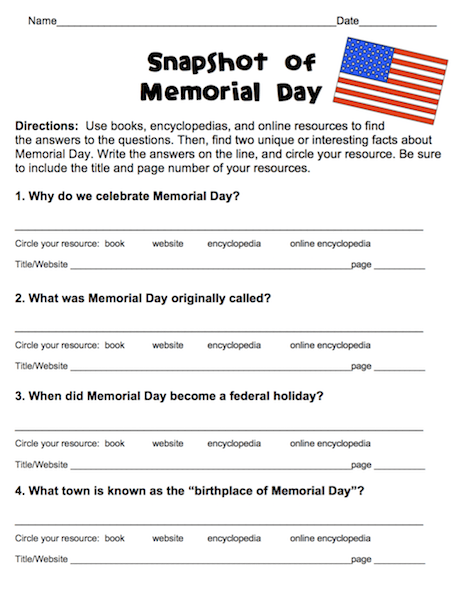 Memorial Day Worksheets For Kids Worksheets Master