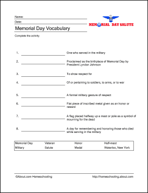 Memorial Day Worksheets Worksheets Library