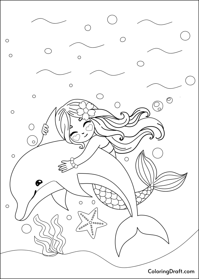 Mermaid And Dolphin Coloring Pages ColoringDraft