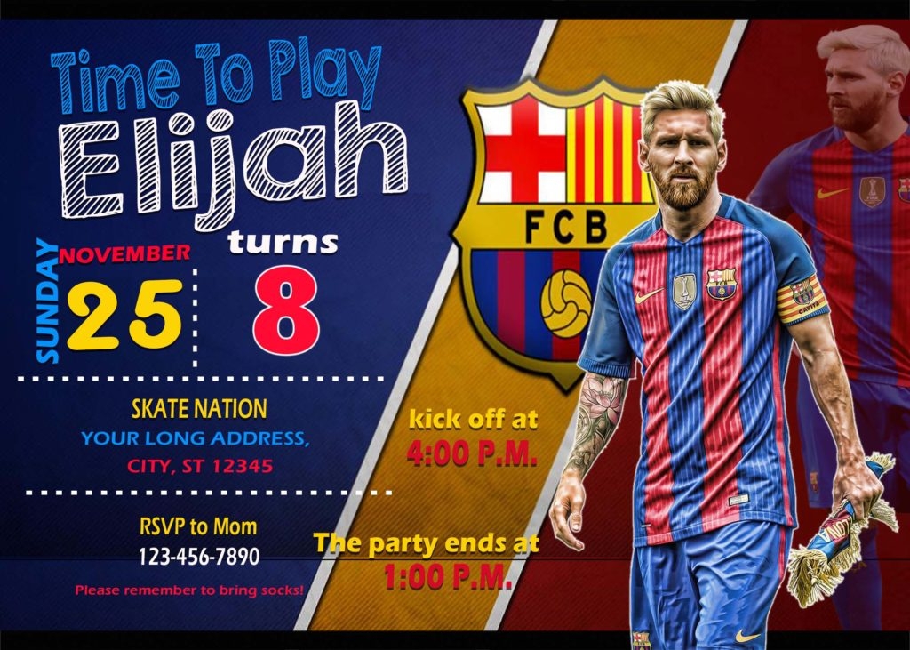 Messi Barcelona Birthday Party Invitation Awesome Invite