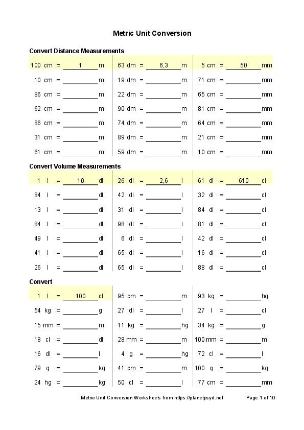 Metric Conversion 10 Pages Planetpsyd