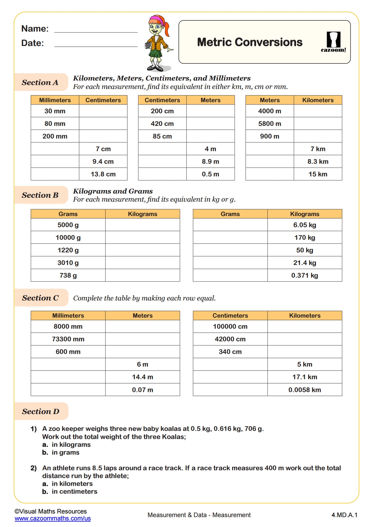 worksheet metric conversions