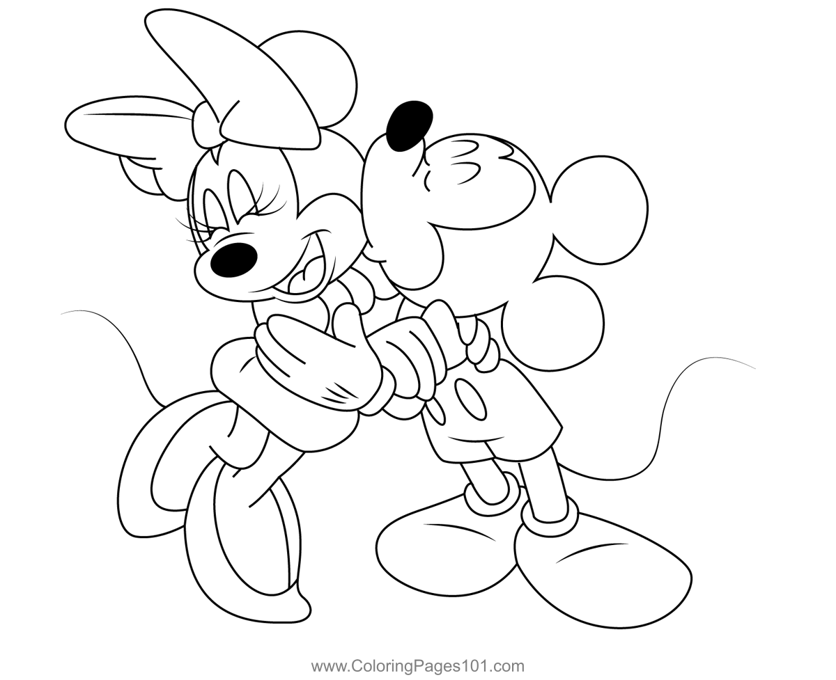 Mickey Minnie Mouse Kiss Coloring Page For Kids Free Minnie Mouse