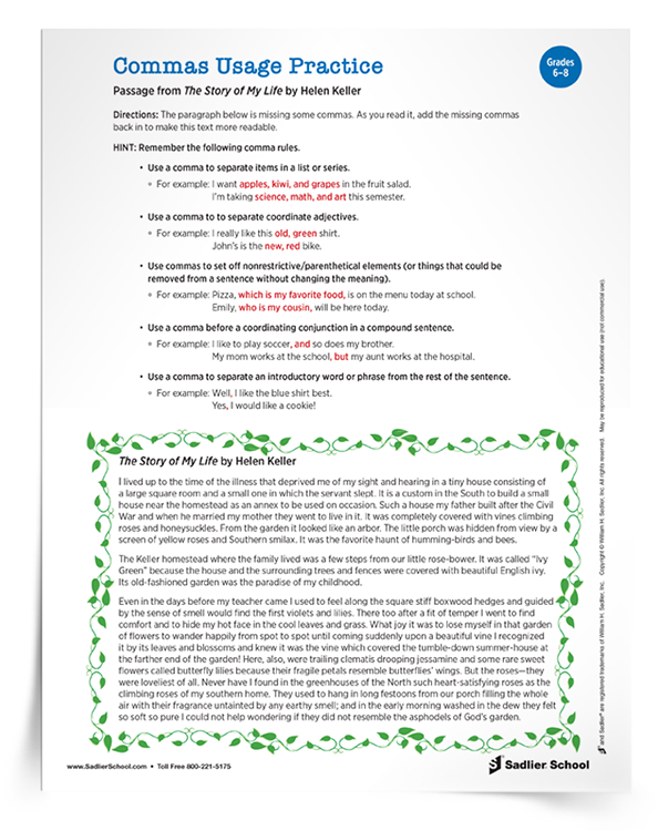 Middle School Comma Worksheet Practice And Improve Punctuation Skills
