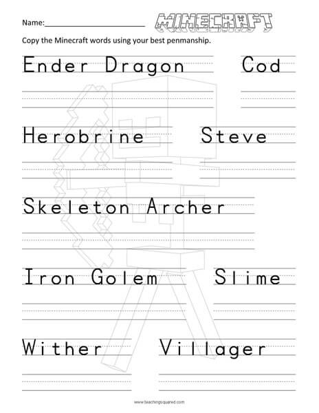 minecraft worksheets