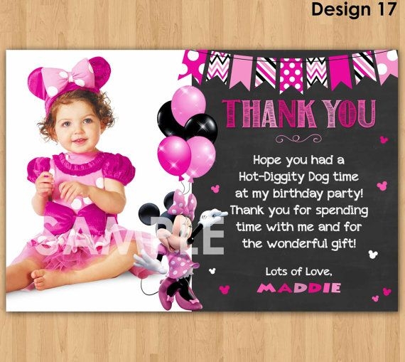 Minnie Mouse Thank You Card With Photo Minnie Thank You Card Note 