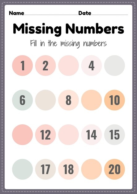 missing numbers worksheets