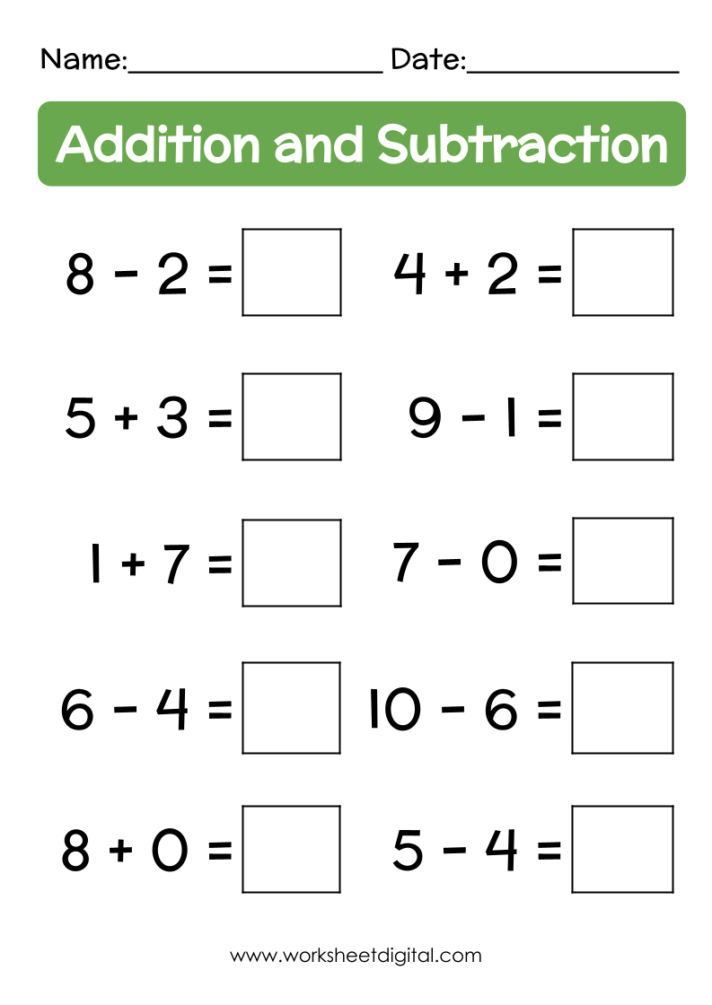 addition subtraction worksheet