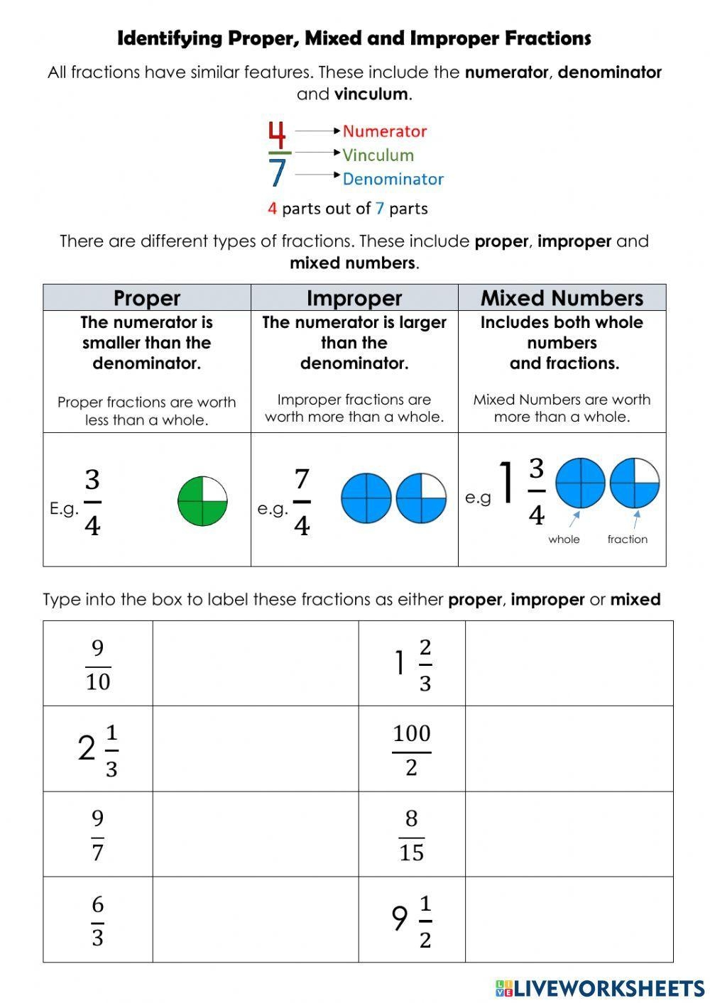 Mixed Numbers And Improper Fractions B Worksheet Cazoom Maths 