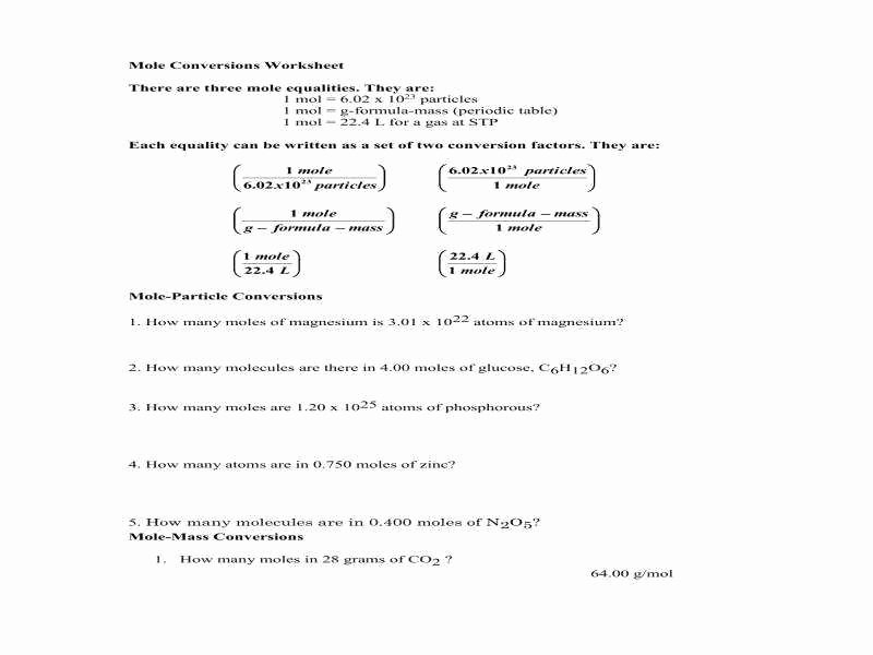 Moles Molecules And Grams Worksheet Lovely Moles Molecules And Grams