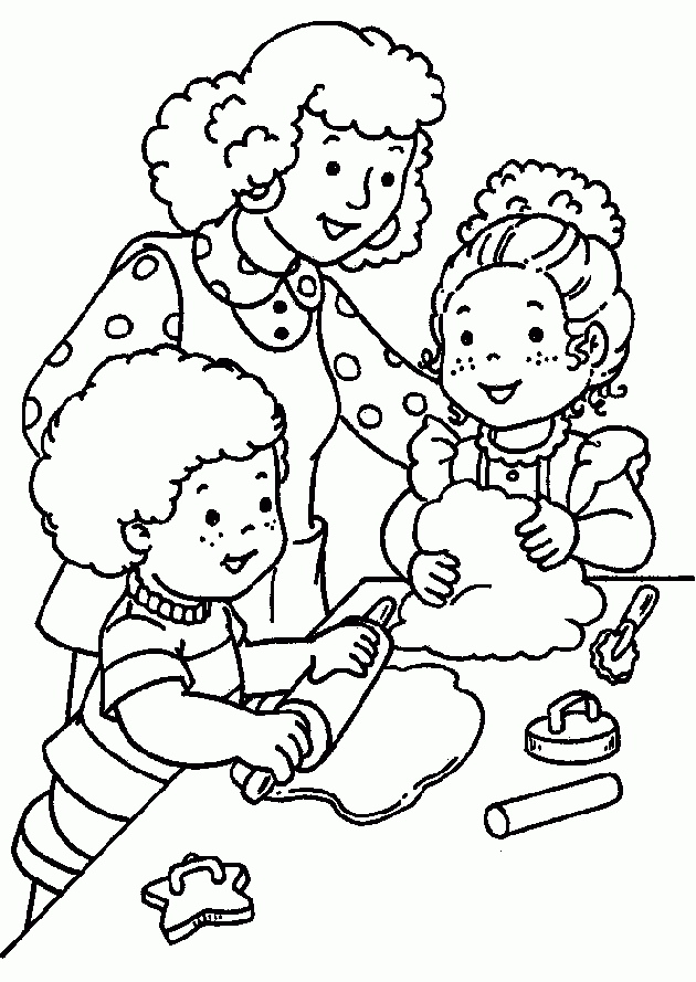 Mom With Children Coloring Page