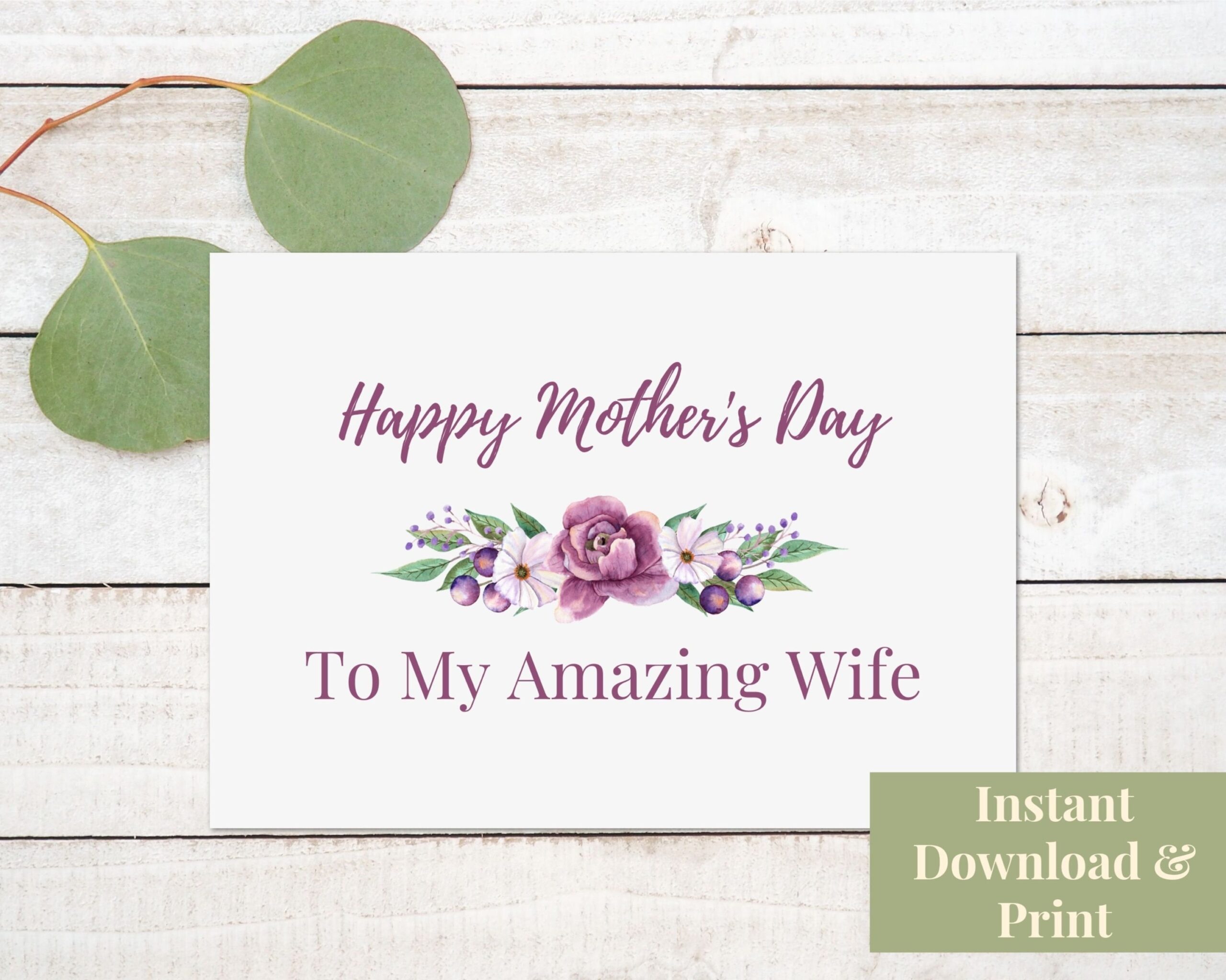 Mother 39 s Day Card For Wife Printable Card Mother 39 s Etsy