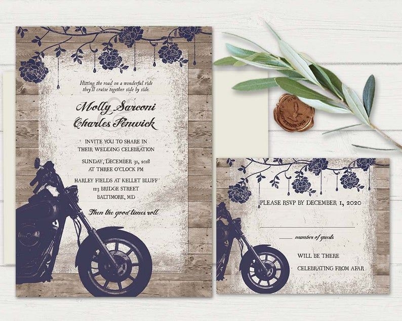 Motorcycle Wedding Invitations Biker Bride Wedding Invitations Etsy 
