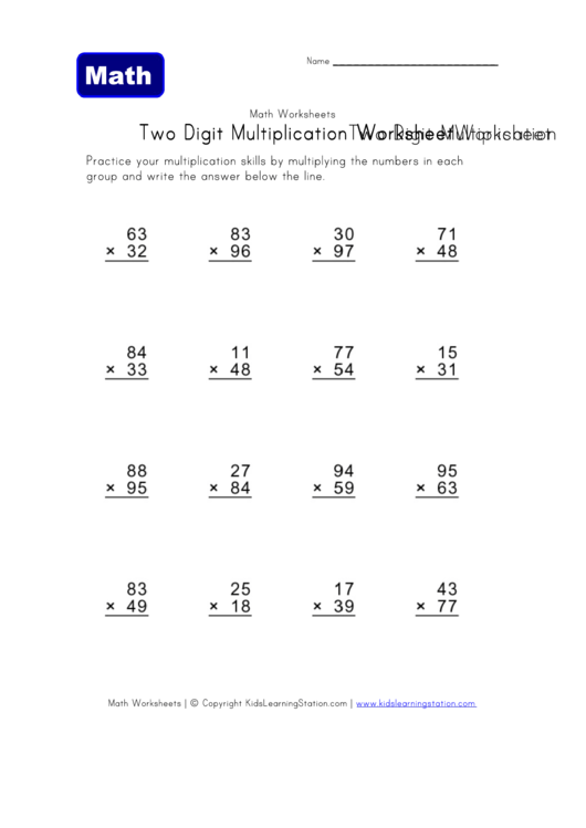 two digit by two digit multiplication worksheets