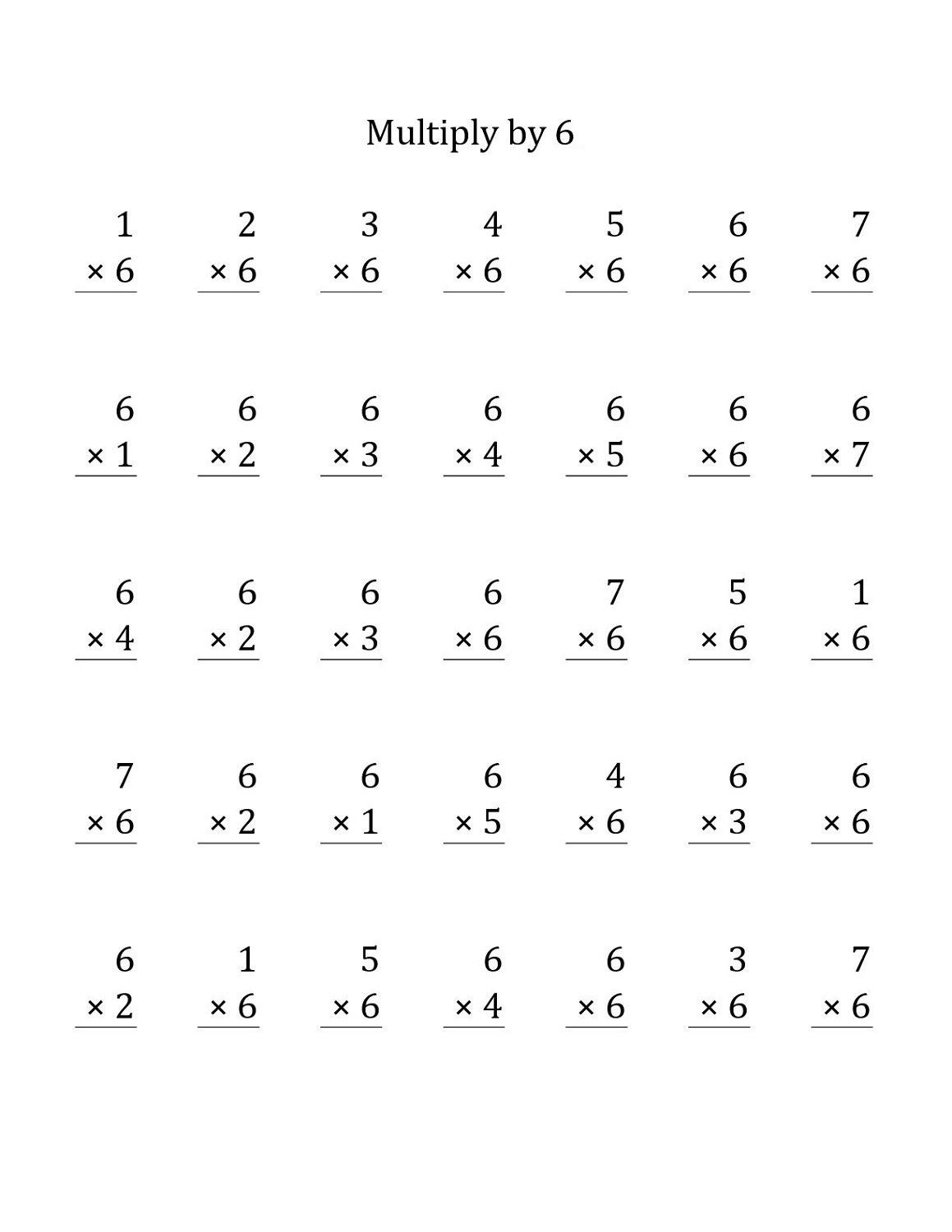 6 multiplication facts worksheets