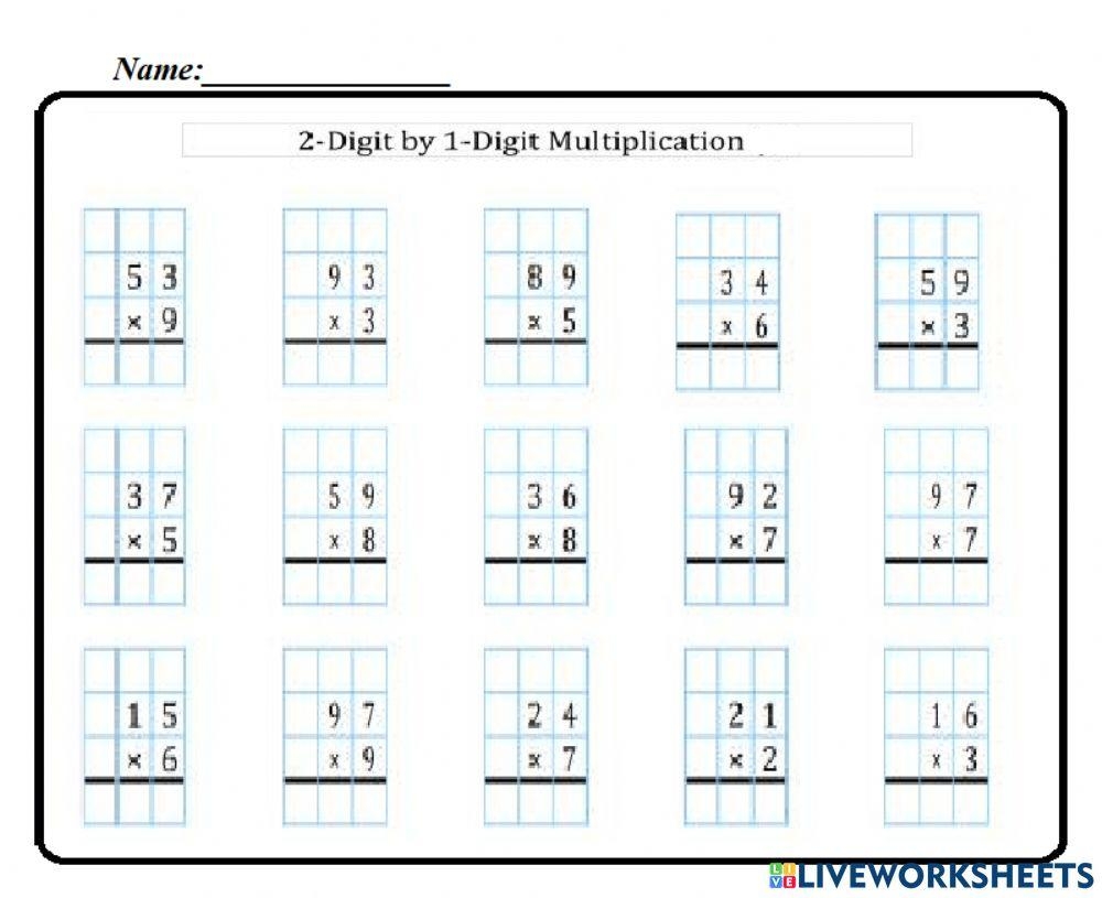 Multiply 2 Digits By 1 Digit Interactive Worksheet Live Worksheets