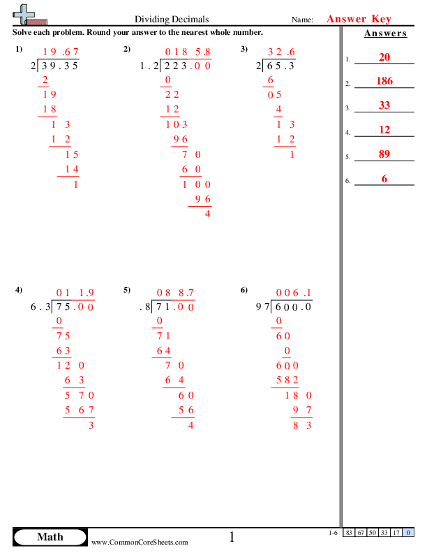 division decimals worksheet
