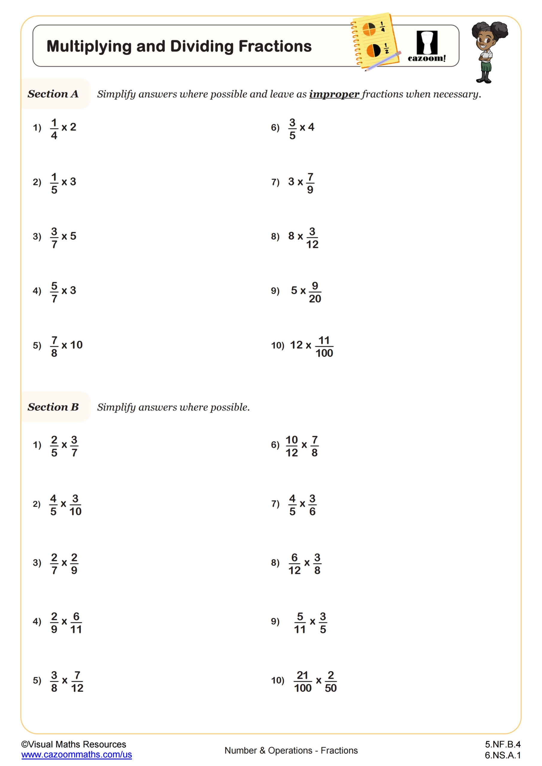 worksheet on dividing fractions