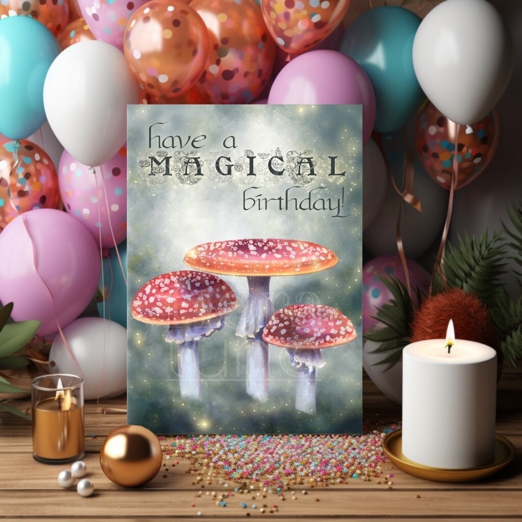 Mushroom Birthday Card Printable Birthday Card Magical Etsy