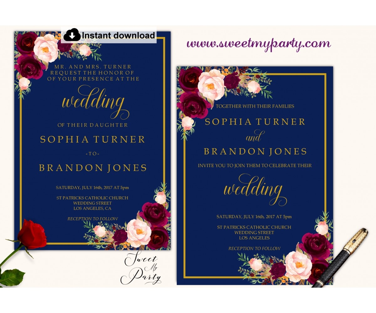 Navy Burgundy Wedding Invitation Suite Template Navy Burgundy Wedding 