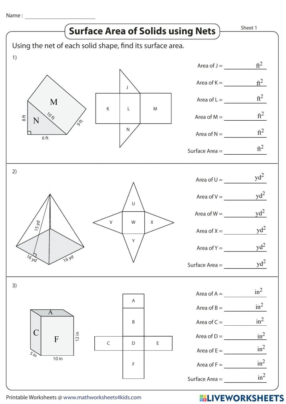 Nets And Surface Area Worksheets Library