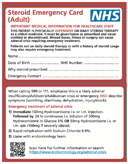 NHS Steroid Emergency Card PMRGCAuk
