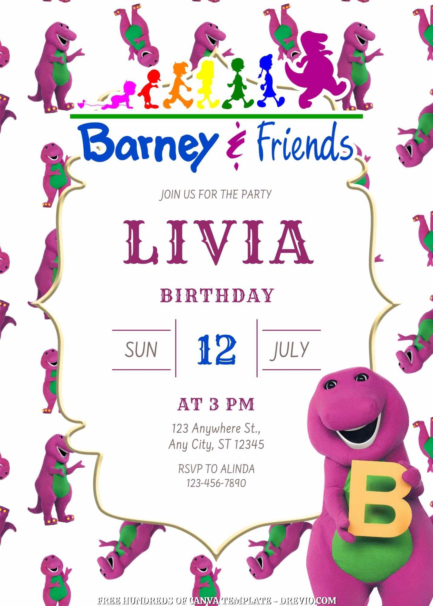 barney birthday invitation templates free