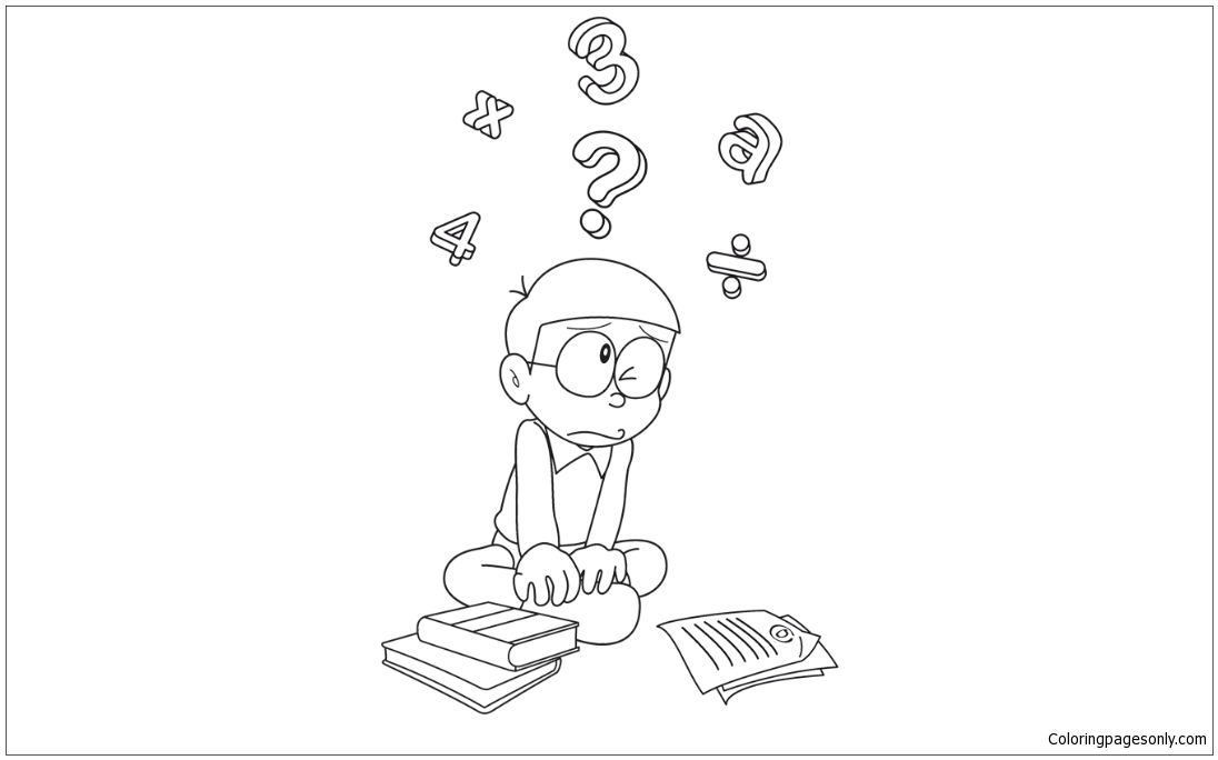 Nobita Studied Mathematics Coloring Page Free Printable Coloring Pages