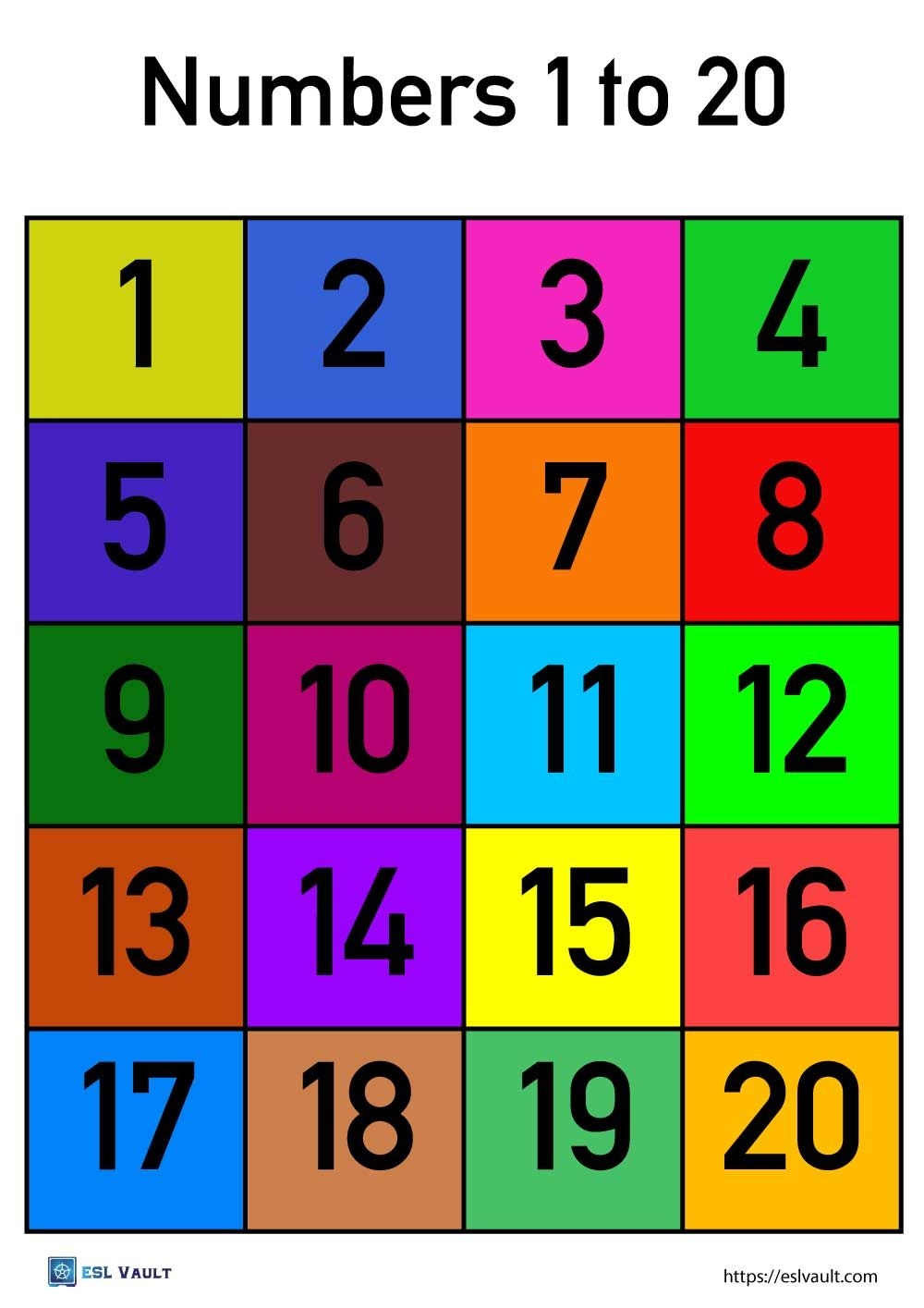 Number Chart 1 20 Language Learning Activities Activities For Kids