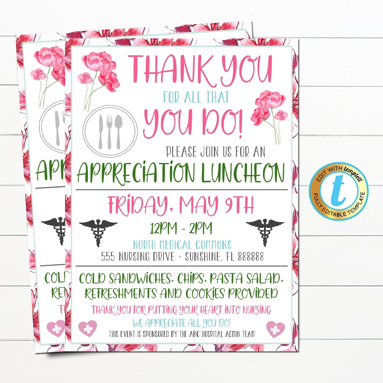 Nurse Appreciation Luncheon Invitation Thank You Healthcare Workers 