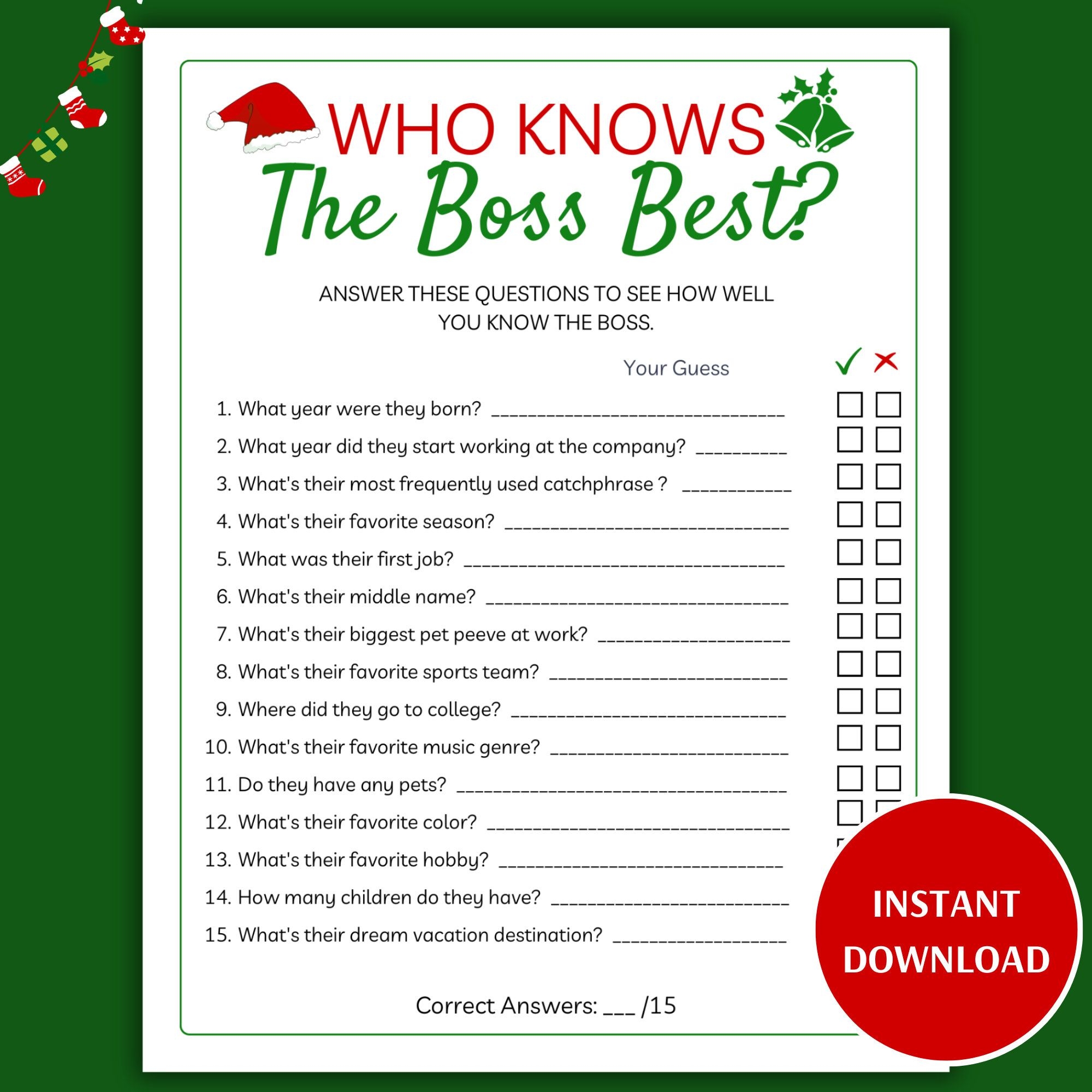Office Holiday Who Knows The Boss Best Game Printable Office Party