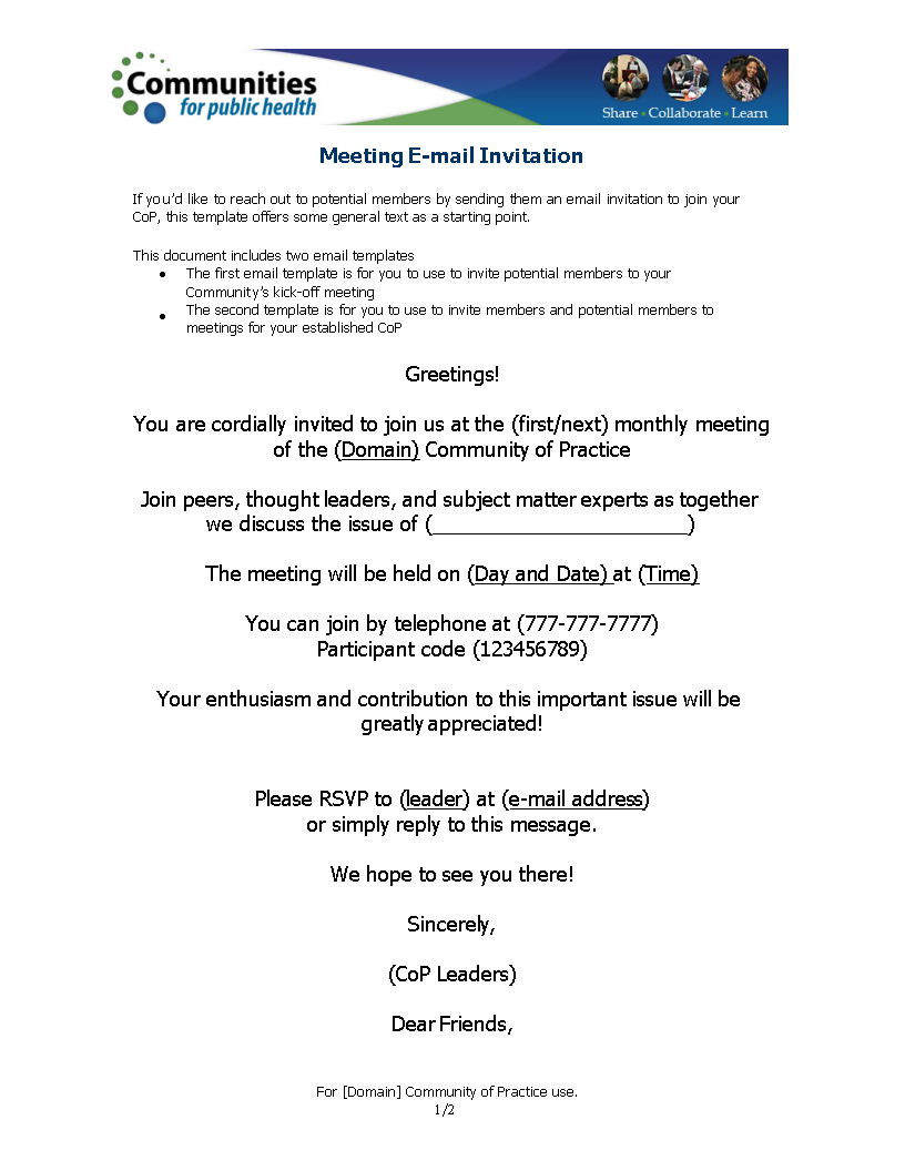 business meeting invitation email template