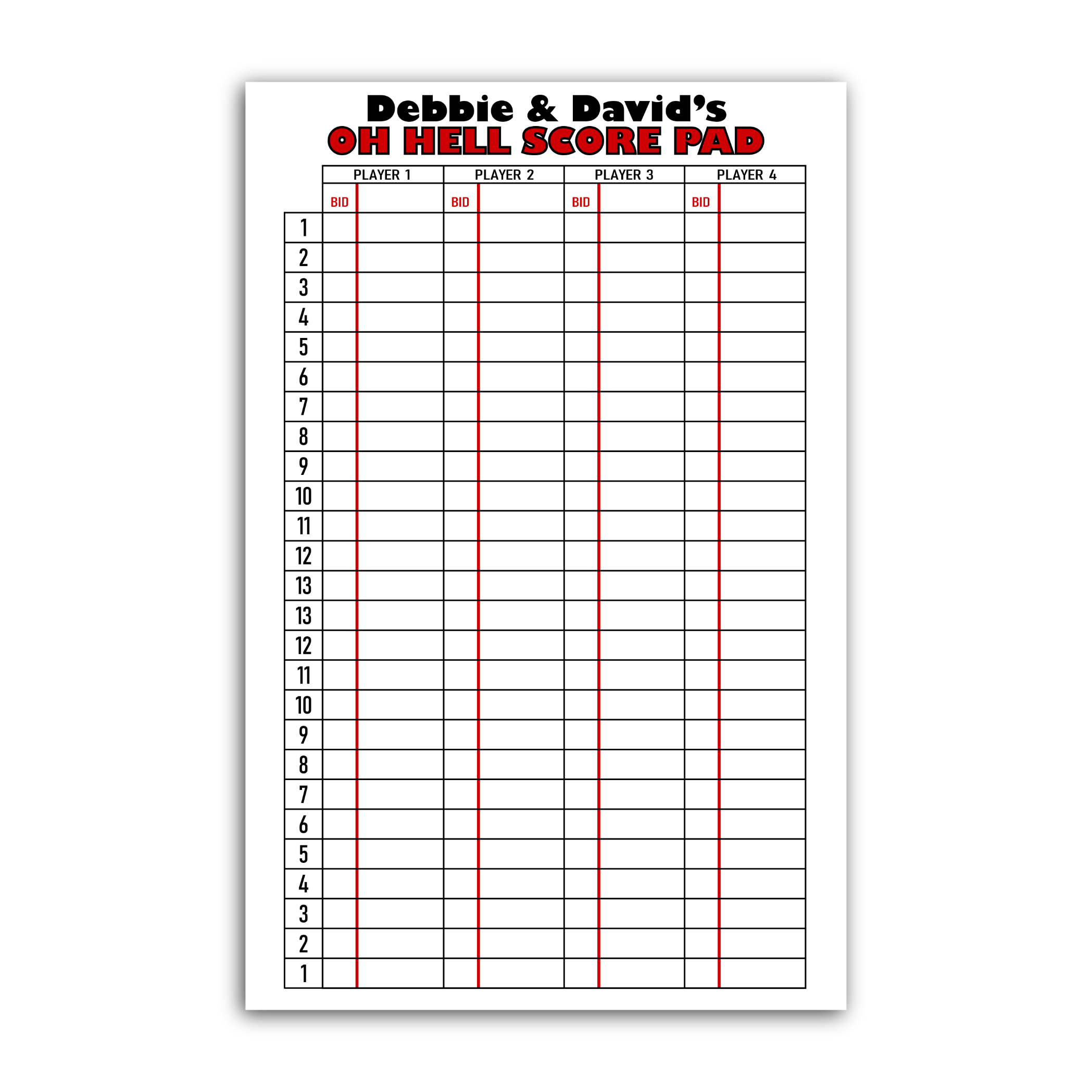 Oh Hell Card Game Printable Score Sheet Gsaatwork