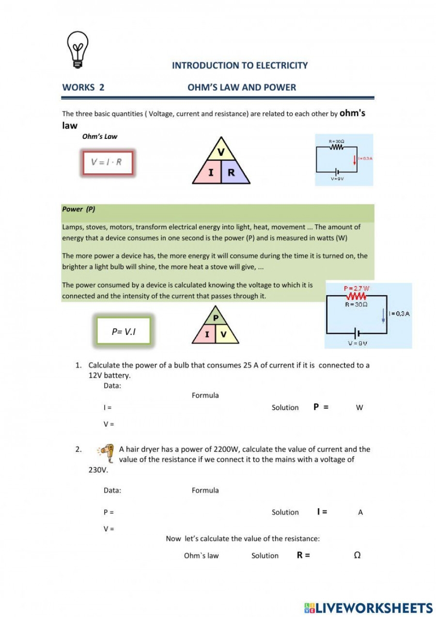 worksheet on ohm's law